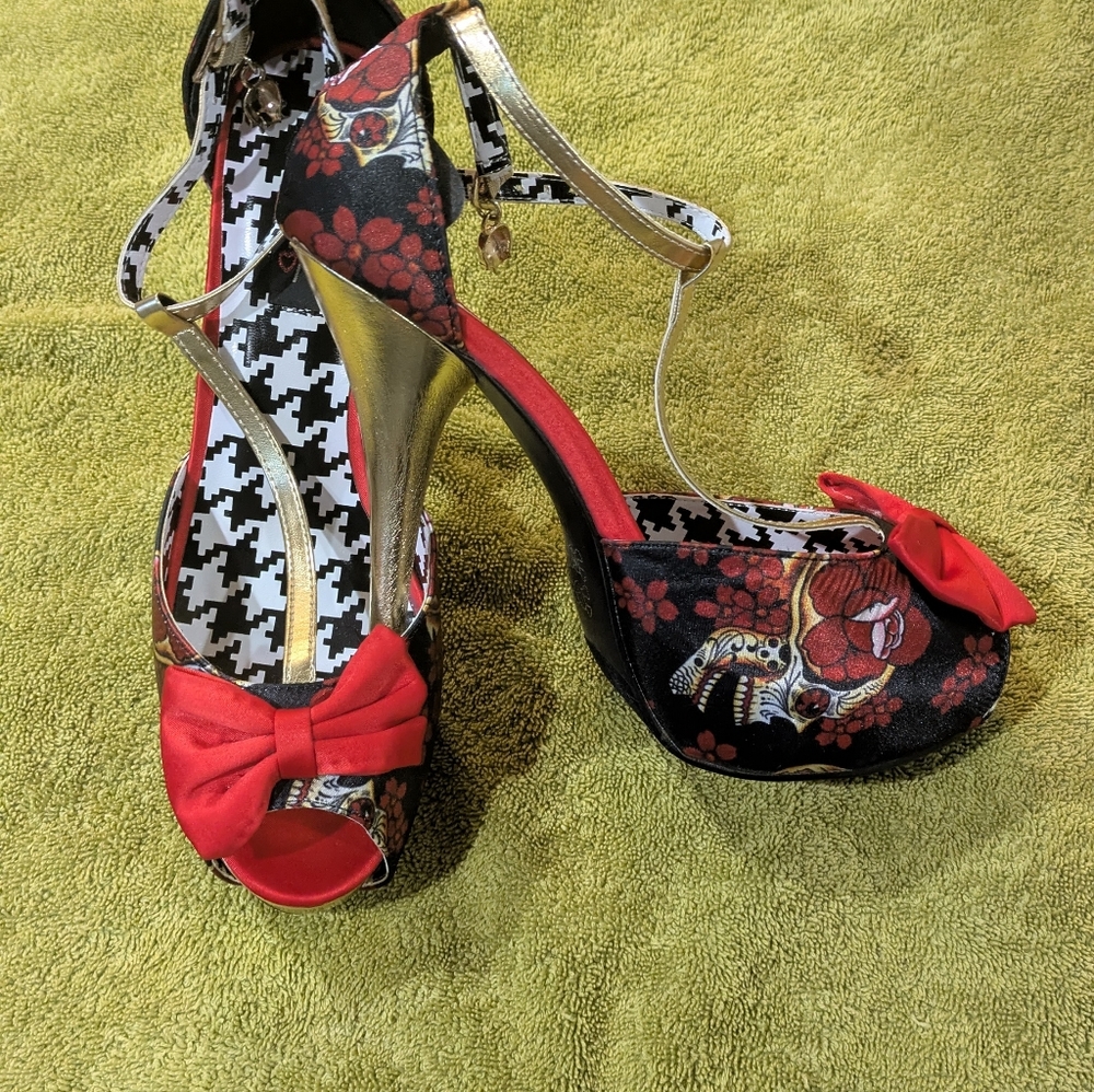 Iron Fist Black and Red Heels with Gold Accents